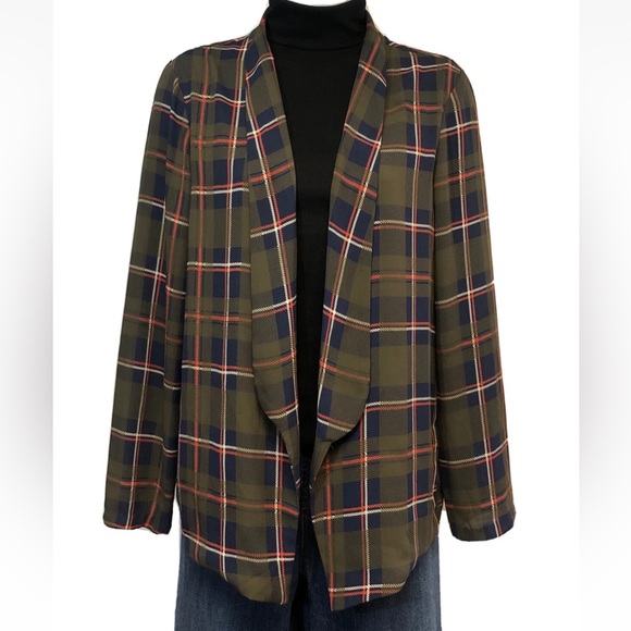 Women’s Lush Green Plaid Open Blouse Cardigan Size S - Picture 1 of 6